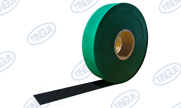 shop.tingue.com 02.51T BLACK/GREEN SMOOTH RUBBER BELTING - IMPORT 2" (48MM) WIDE