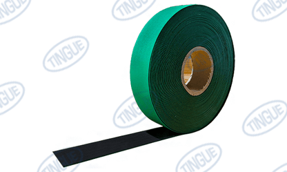 shop.tingue.com 02.01T BLACK/GREEN SMOOTH RUBBER BELT - IMPORT C/L - 2" WIDE CUT BELT x CUSTOM LENGTH