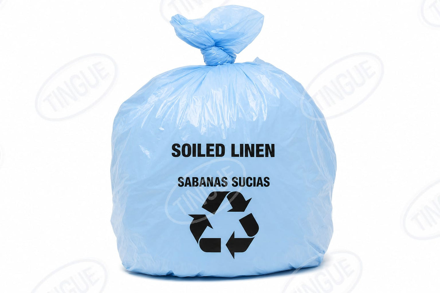 shop.tingue.com 09.01T-N POWDER BLUE PLASTIC BAG, 29"X43", 1MIL, "SOILED LINEN" PRINTED, 240 EACH
