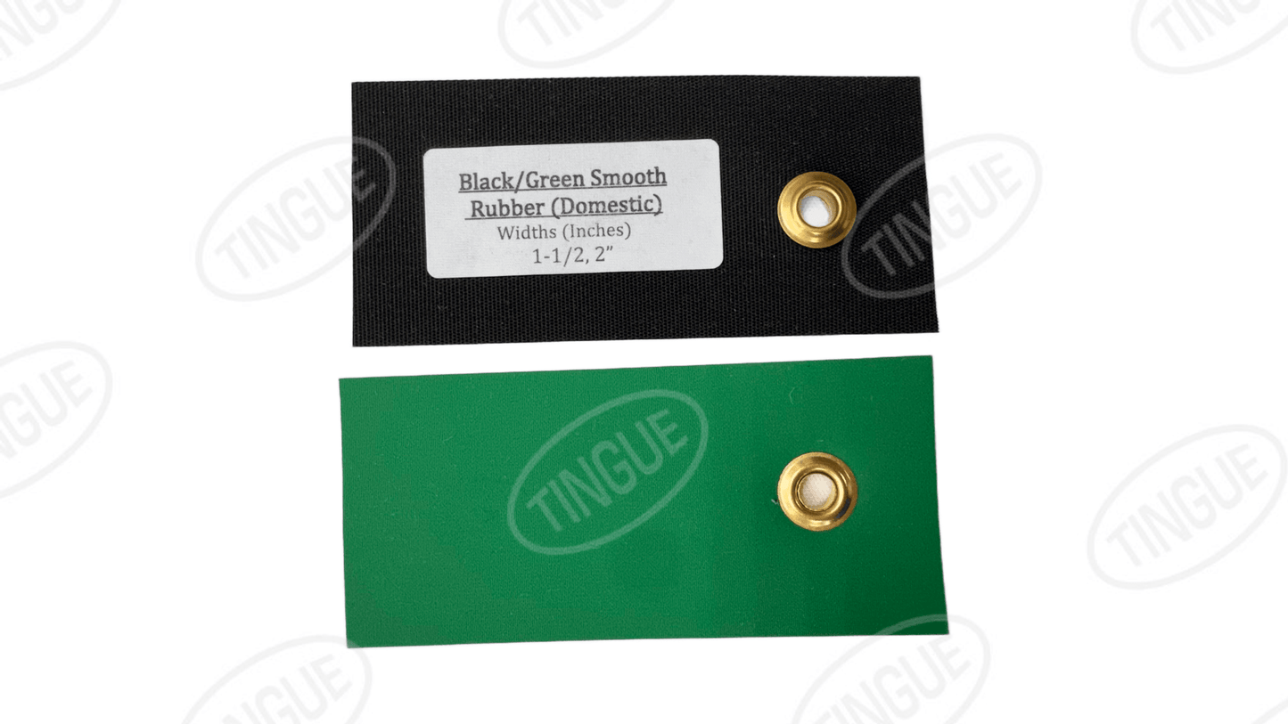 1054-BGS178-CUT - BLACK/GREEN SMOOTH RUBBER BELT C/L - 1-7/8" WIDE CUT BELT X CUSTOM LENGTH